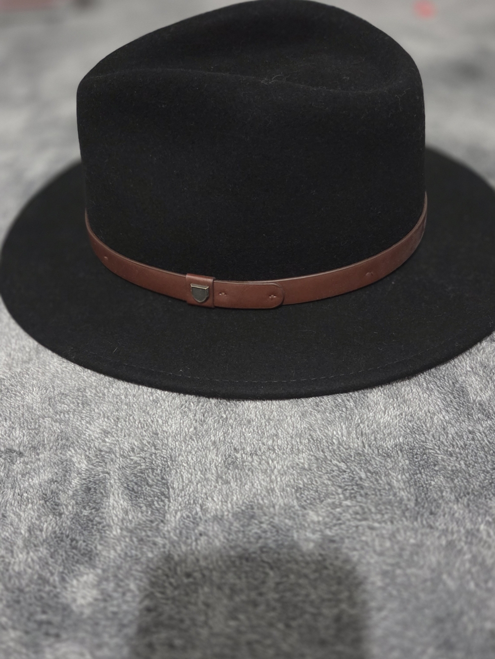 Brixton Black Felt Fedora with Brown Leather Band